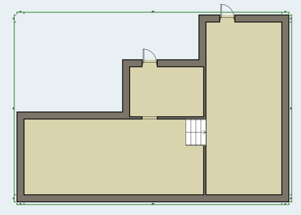 Image showing that one must walk through the living room, through the dining room, and down a hallway to get between the two doors